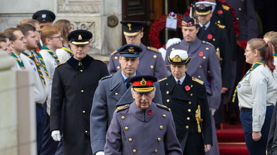His Majesty The King, King Charles III leads the Royal party to their position at the Cenotaph 13112022 CREDIT MOD Crown Copyright.jpg