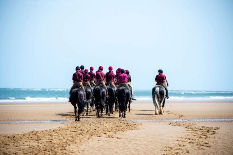 Household Cavalry on the beach in Norfolk 050719 Credit MOD