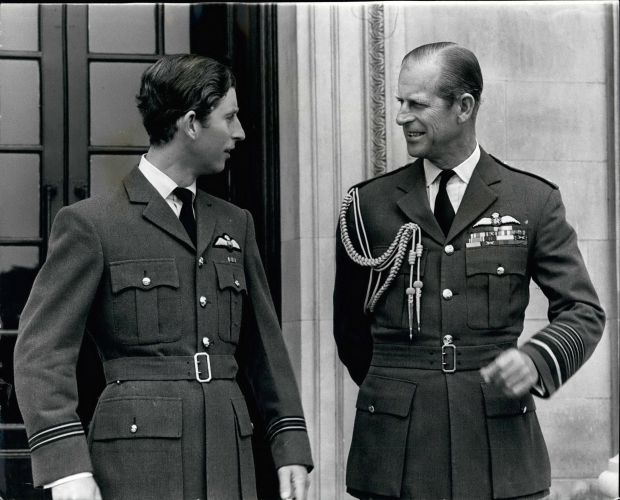 Prince Charles, on the day he received his wings at RAF College Cranwell, with Prince Philip, both in uniform, in August 1971 (Picture: Keystone Pictures USA, ZUMAPRESS, Keystone Press, Alamy Stock Photo).