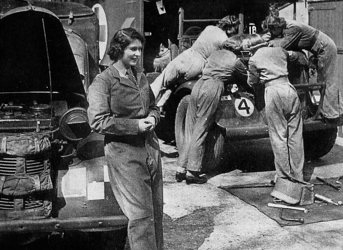 Princess Elizabeth during a Auxiliary Territorial Service car maintenance course (Picture: Colin Waters/Alamy Stock Photo).