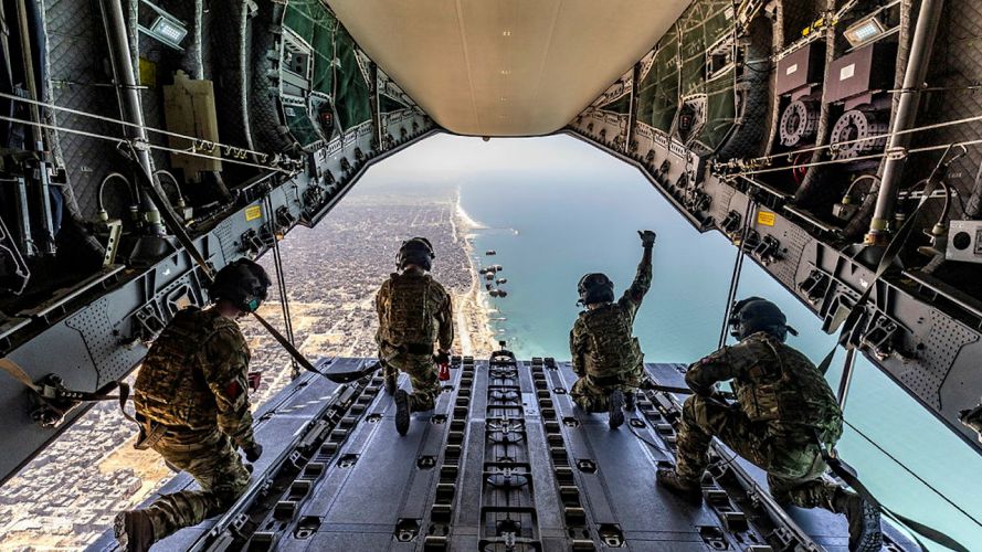 Image of RAF personnel seen here ensuring aid pallets are safely dropped from the tail lift of an RAF A400 aircraft whilst over Gaza (Picture: MOD)