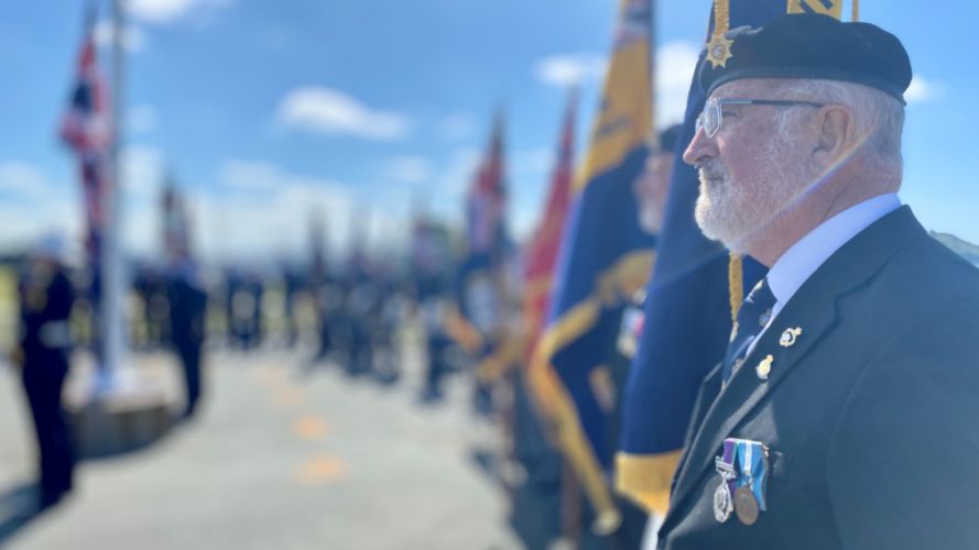 In Plymouth there was a flag raising ceremony took place on the Hoe, Plymouth Falklands ceremony 14062022 CREDIT BFBS.jpg