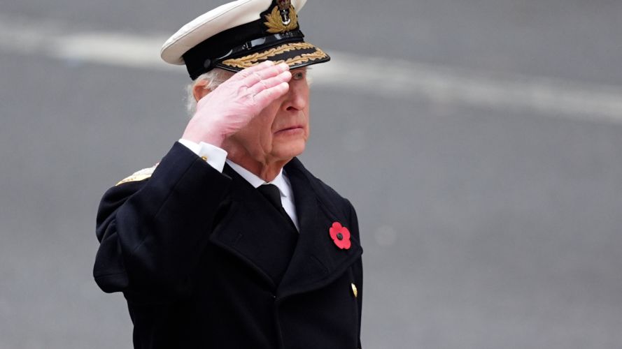 King Charles saluting during the service of Remembrance in London (Picture: PA)