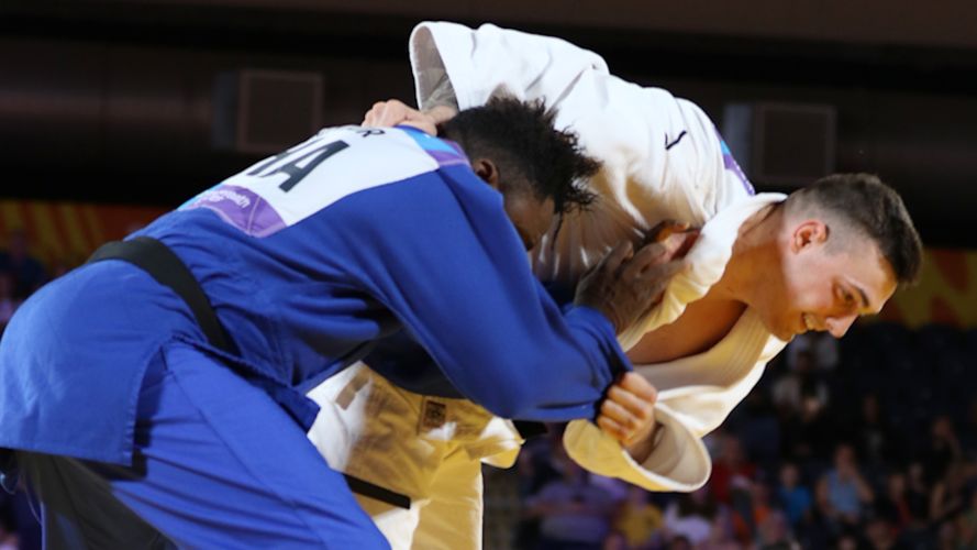 Lance Corporal Victor Ahiavor of Team Ghana in the Elimination Round of the Men’s 100 kg Judo 03082022 CREDIT MOD Crown Copyright.jpg