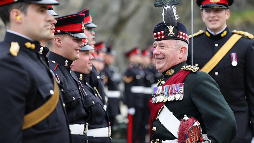 Lieutenant Colonel Lorne Campbell, Commander Edinburgh Garrison, seen here inspecting 12 Regiment Royal Artillery before the firing of a 21 Gun Salute at Edinburgh Castle in Scotland