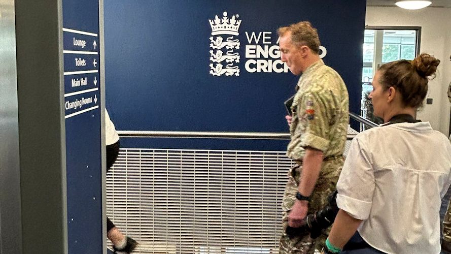 Major General James Sales and representatives of Army Sport tours the sports facilities at Loughborough University after singing a new partnership agreement which will benefit elite sporting soldiers and students alike