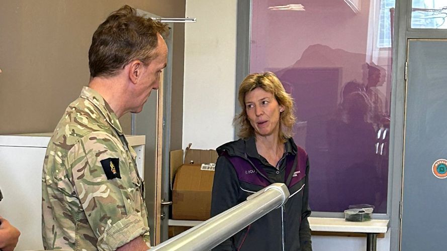 Major General James Sales and representatives of Army Sport tours the sports facilities at Loughborough University after singing a new partnership agreement which will benefit elite sporting soldiers and students alike