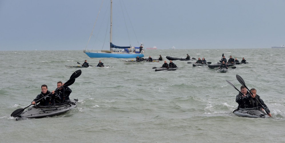 Six of the men are doing the entire challenge from start to finish and have so far skied 1664 kilometres across Norway, sailed to Cadiz in Spain and cycled from there to Normandy.