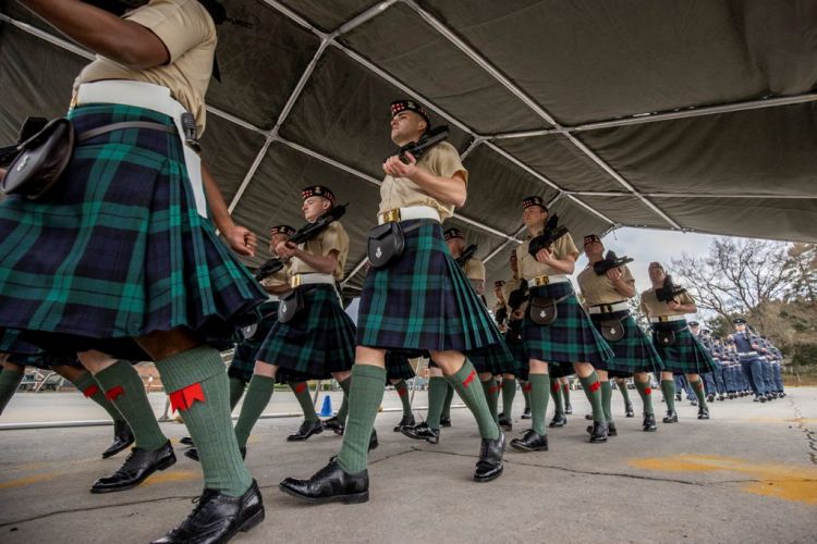 Members of 4 SCOTS seen marching through a makeshift archway in preparation of the Duke of Edinburgh's funeral (Picture MOD).