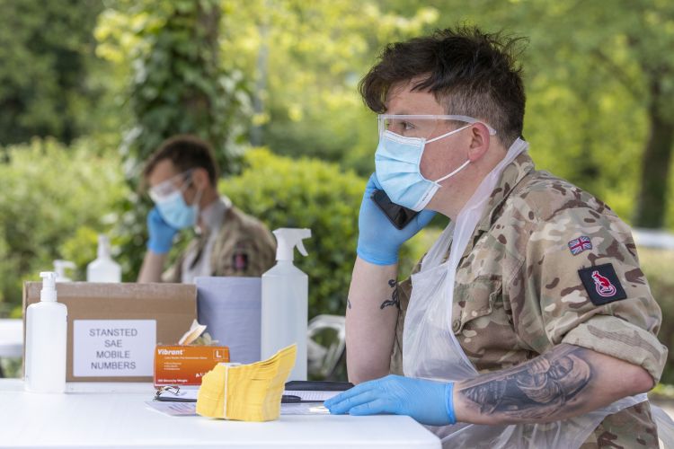Soldiers at a mobile testing unit in Hemel Hempstead