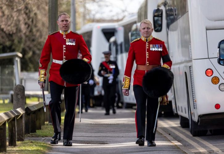 Members of the British Army prepare for the full dress rehearsal of the Duke of Edinburgh's funeral (Picture: MOD).