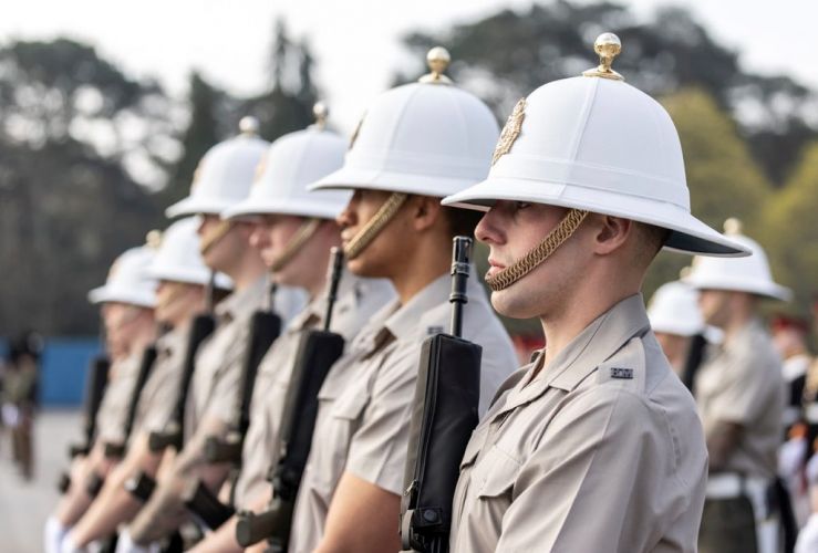 Members of the Royal Marines during a dress rehearsal at Brunswick Lines for the Duke of Edinburgh's funeral (Picture: MOD).