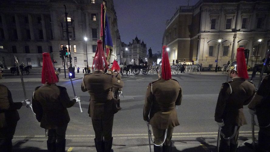 Members of the military on Whitehall, during a night time rehearsal for the coronation of King Charles 18042023 NO REUSE CREDIT PA WIRE, PA IMAGES.jpg