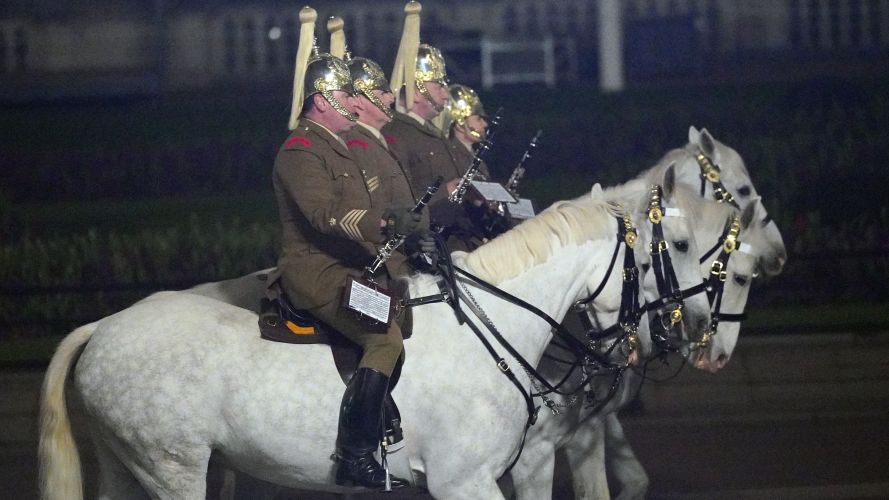Members of the military on the Mall outside Buckingham Palace during a night rehearsal for the coronation of King Charles 18042023 NO REUSE CREDIT PA WIRE, PA IMAGES .jpg