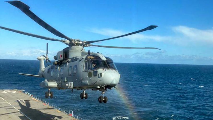 Merlin catches the rainbow as it lifts off during HMS Albion trials 26072023 CREDIT Royal Navy.jpg