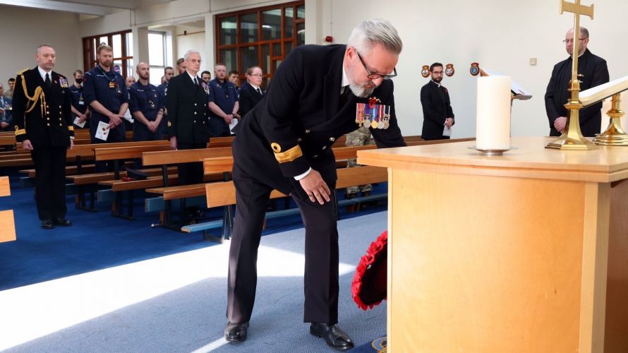 Military and civilian personnel at Clyde naval base paused to remember the fallen on Armistice Day (Picture: Royal Navy).