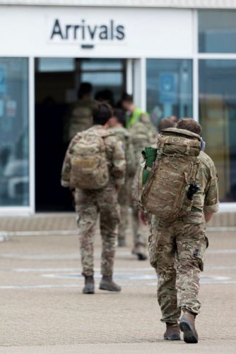 Military personnel arriving at RAF Brize Norton after heading back from Afghanistan, where troops were deployed to help the UK's evacuation from Kabul airport