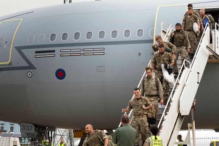 Military personnel arriving at RAF Brize Norton after leaving Afghanistan having been deployed to help the UK's evacuation from Kabul airport 