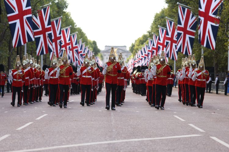 Military personnel during the Queen's coffin procession in London