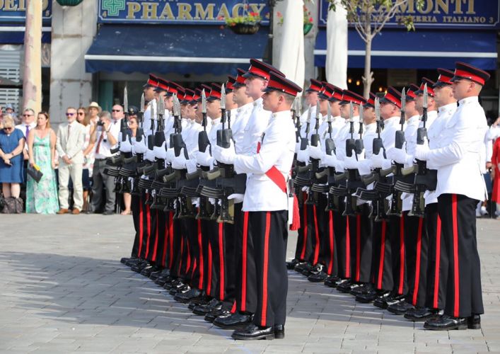 Military personnel rehearse ahead of the Queen's birthday (Picture: MOD Gibraltar).