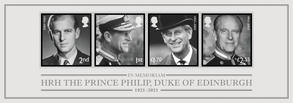 Minisheet showing the stamps being issued in memory of the Duke of Edinburgh, Prince Philip