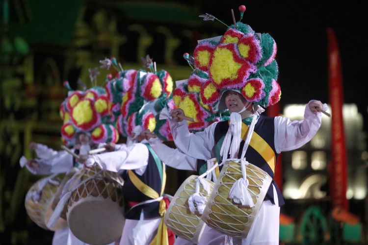 More members of the Hannuri Yeonhui Traditional Performing Arts Company of South Korea at Spasskaya Tower Festival 2019, Moscow (Picture: PA).