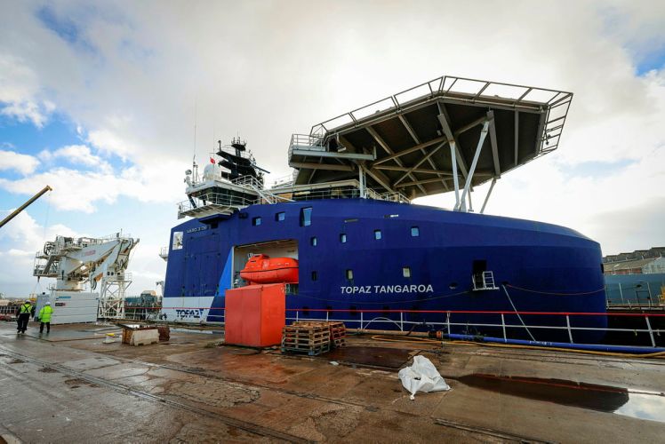 Newly acquired future Multi Role Ocean Surveillance Ship (MROS) in No.7 Dock, Cammell Laird, Birkenhead (Picture: MOD).