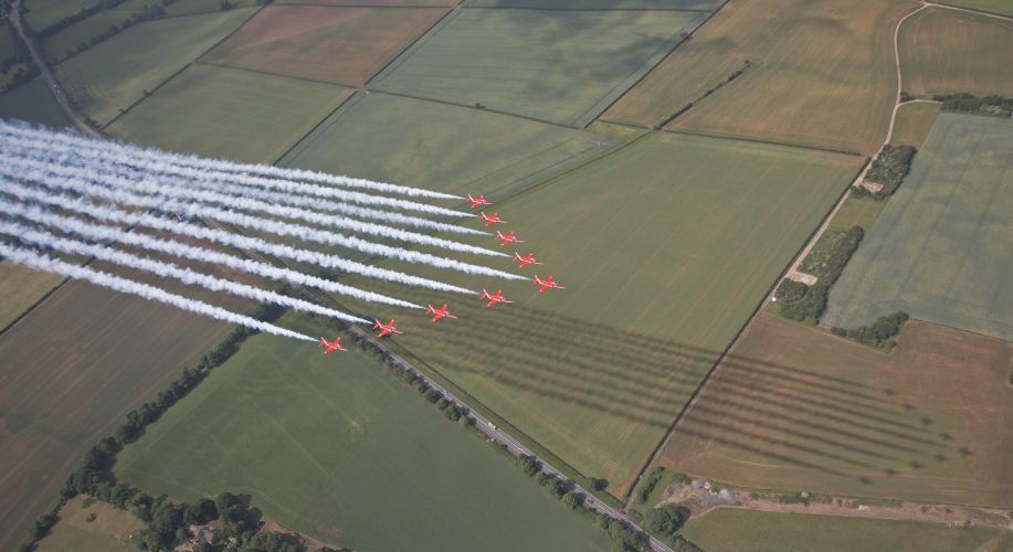 Photo by Corporal Adam Fletcher depicts the Red Arrows during a practice display at RAF Scampton (Picture: MOD).