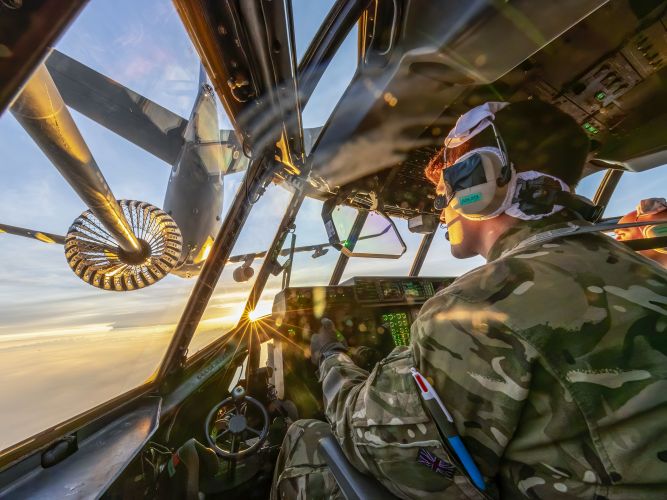 Photo by Senior Aircraftsman Tom Cann depicts Hercules C-130 flown by 47 Squadron transiting across Europe (Picture: MOD).