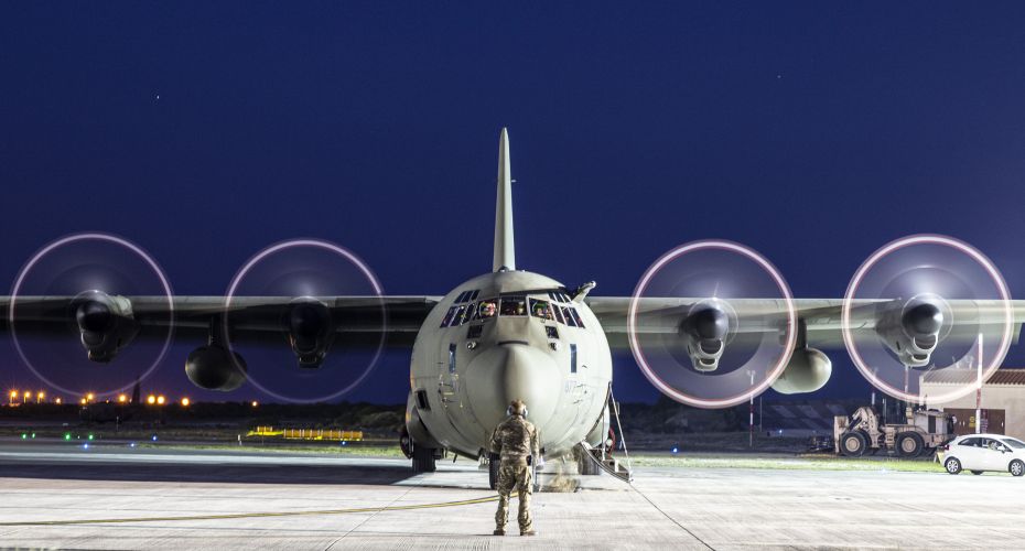 Photo by Sergeant Neil Bryden depicts a Hercules C-130J shortly before departure at RAF Akrotiri (Picture: MOD).