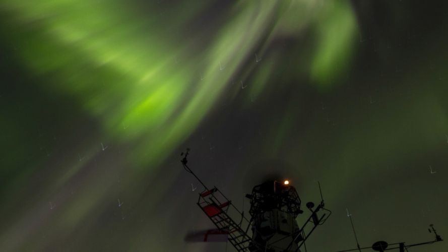 Northern Lights over HMS Lancaster