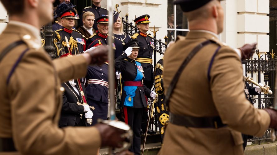 Parade marches past The Princess Royal at Mansion House at the freedom of the city parade in York 19052022 CREDIT MOD Crown Copyright.jpg