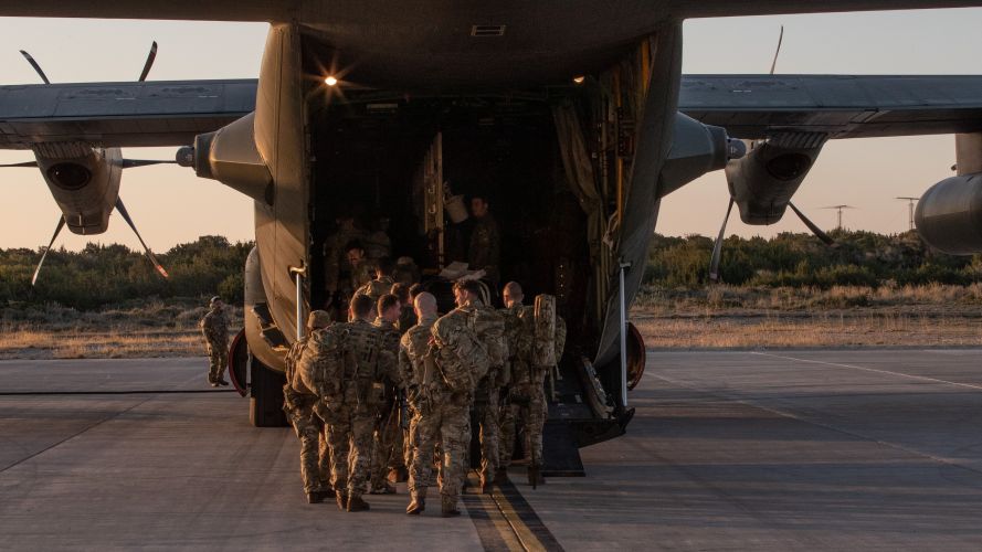 Personnel of 40 Commando Brigade and the Joint Force Head Quarters depart RAF Akrotiri on C-130 Hercules for Sudan 25042023 CREDIT MOD Crown Copyright.jpg