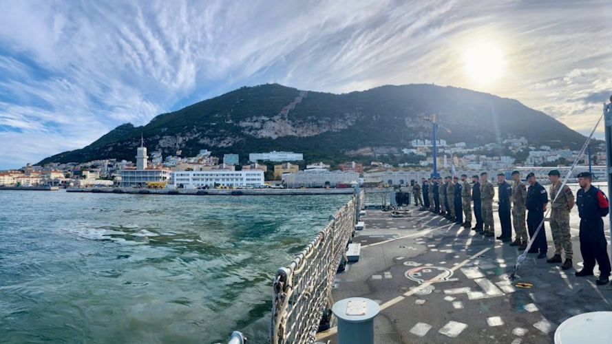 Personnel on board HMS Trent as the ship departs Gibraltar for West Africa deployment in October (Picture: Royal Navy). Personnel onboard HMS Trent as the ship departs Gibraltar for west Africa deployment 051021 CREDIT Royal Navy.jpg