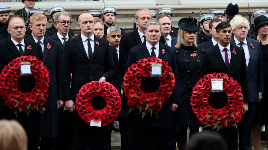 Political leaders with personnel behind stand for the Remembrance service at the Cenotaph in central London (Picture: MOD).