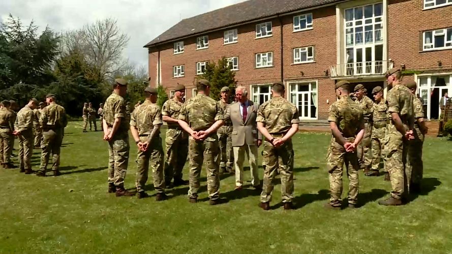 Prince Charles during his visit to the Welsh Guards at Combermere Barracks