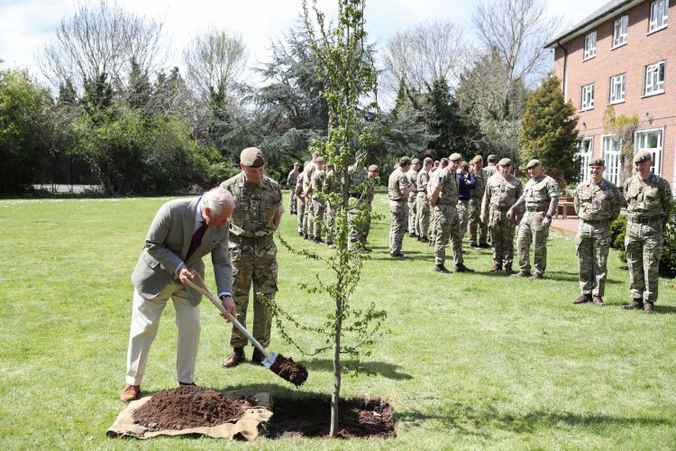 Prince Charles during his visit to the Welsh Guards at Combermere Barracks (Picture: PA Images/Alamy Stock Photo).