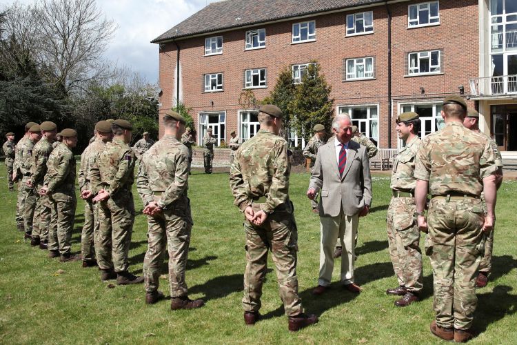 Prince Charles during his visit to the Welsh Guards at Combermere Barracks (Picture: PA Images/Alamy Stock Photo).