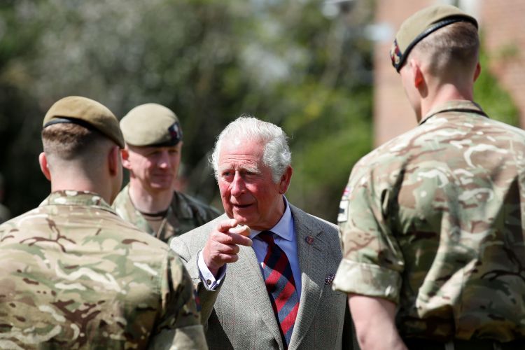 Prince Charles during his visit to the Welsh Guards at Combermere Barracks (Picture: PA Images/Alamy Stock Photo).