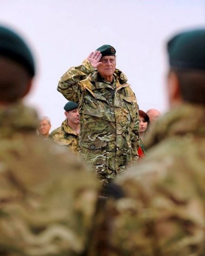 The then-Captain General of the Royal Marines, Prince Philip takes the salute from the Commando Logistics Regiment during a home coming parade in Barnstaple, Devon, November 2011.