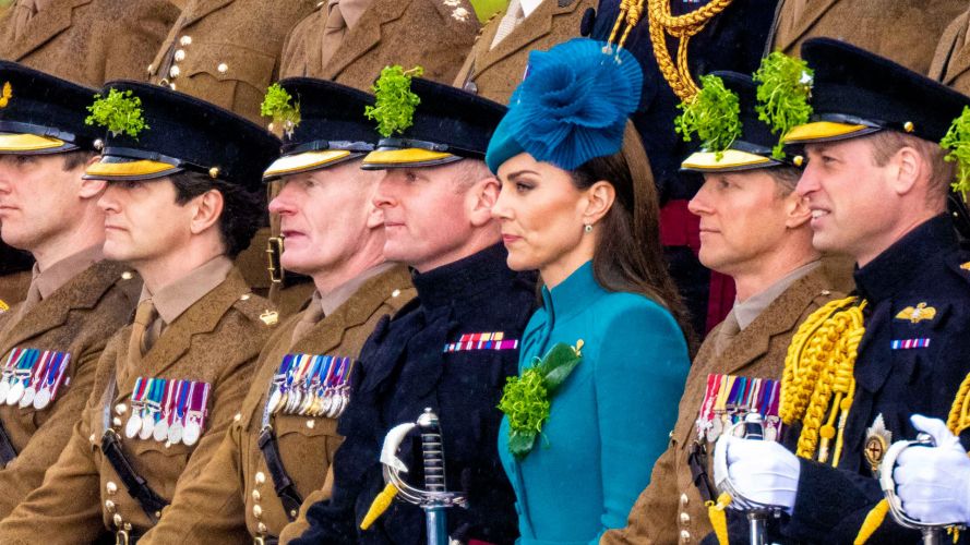 	Prince and Princess of Wales with Irish Guards during the St. Patrick's Day Parade at Mons Barracks in Aldershot 