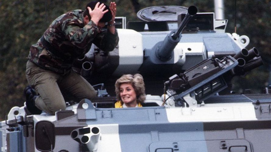 In the driving seat - Diana during a Hampshire Regiment visit in 1995 (Picture: Trinity Mirror/Mirrorpix/Alamy Stock Photo).