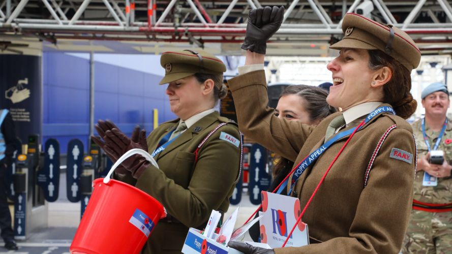 Princess Royal's Volunteer Corps cheer Royal Marines Display whilst selling poppies 04112021 Credit MOD.jpg