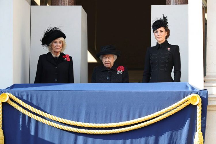 The Duchess of Cornwall, Duchess of Cambridge and the Queen watch the Remembrance Sunday ceremony at the Cenotaph from a balcony, November 2019 (Picture: MOD). The Duchess of Cornwall, Duchess of Cambridge and the Queen watch the Remembrance Sunday ceremony at the Cenotaph from a balcony, November 2019 (Picture: MOD).