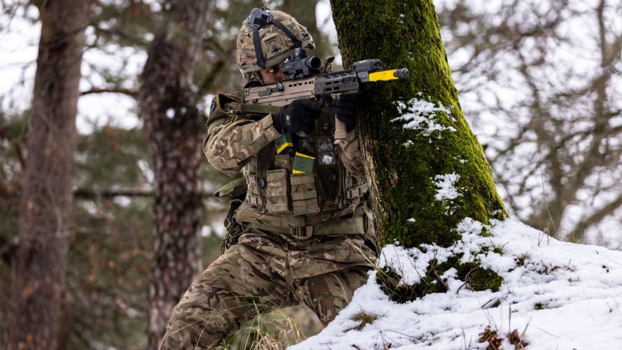 Queens Royal Hussars battlegroup soldier during the overwatch at a bridge crossing during the final training exercise 20012023 CREDIT MOD Crown Copyright.jpg