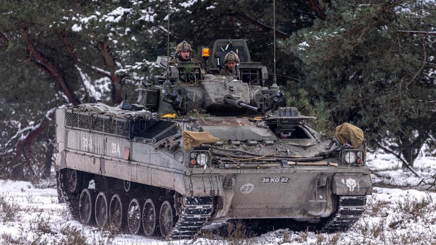 Queens Royal Hussars battlegroup soldiers battlegroup in a Warrior AFV drive during Final Training exercise 20012023 CREDIT MOD Crown Copyright.jpg