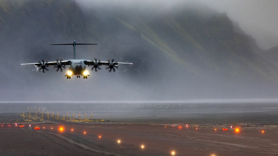 An RAF A400M lands on Jan Mayen, a volcanic island situated 1,000 km west of Norway (Picture: MOD)
