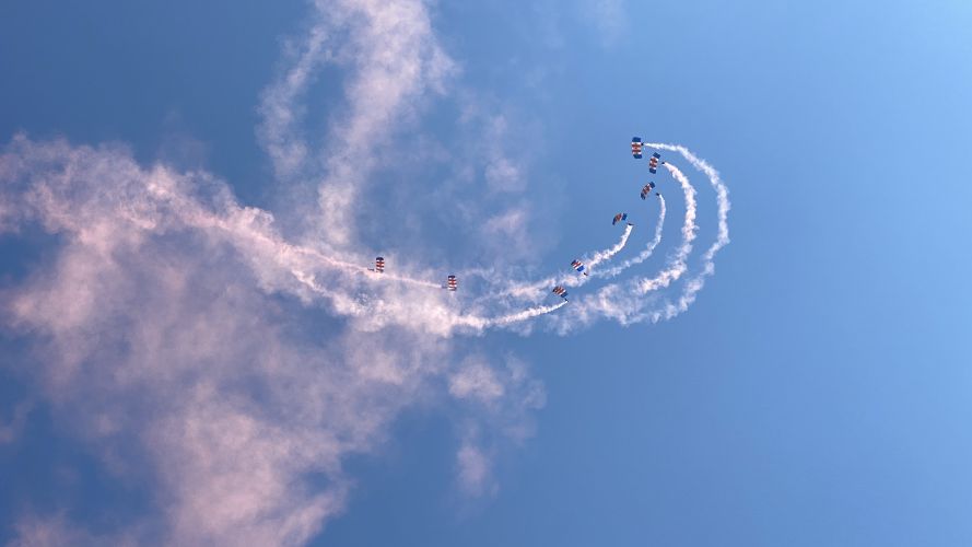 RAF Falcons, the parachute display team, perform their first event of the 2022 season at RAF Brize Norton