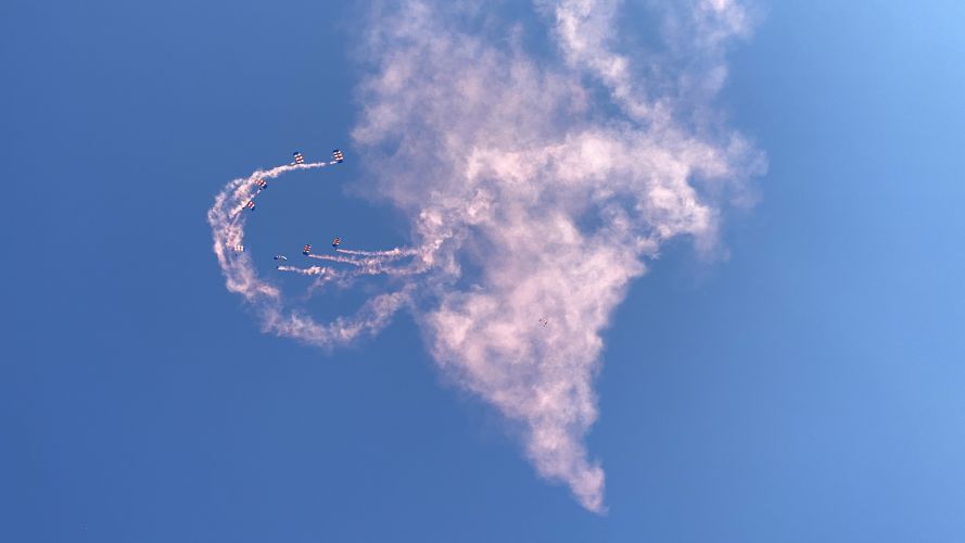RAF Falcons, the parachute display team, perform their first event of the 2022 season at RAF Brize Norton