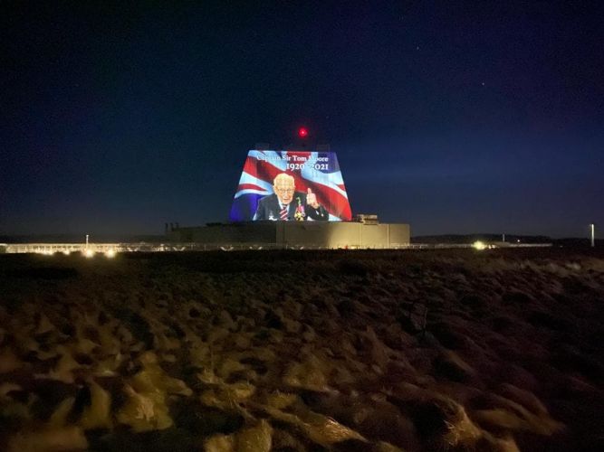 RAF Fylingdales projector tribute for Captain Sir Tom Moore 24022021 CREDIT BFBS